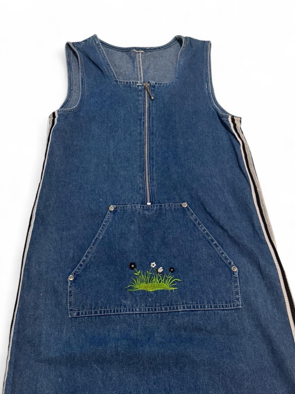 Vintage Blue Embroidered Denim Midi Dress - Picture 2 of 6